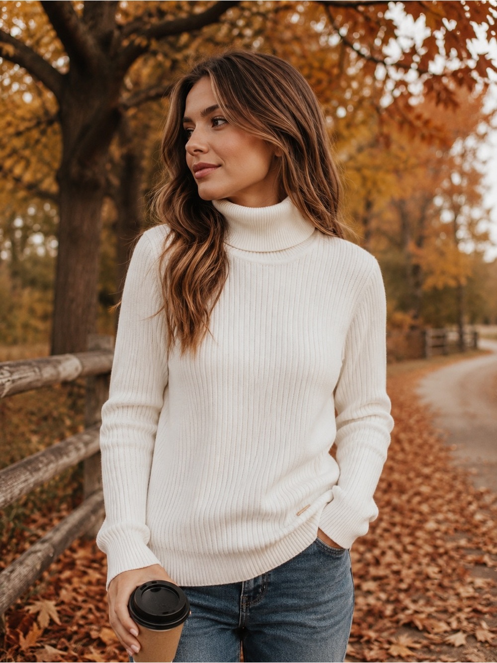 Calvin Klein White Ribbed Turtleneck Sweater